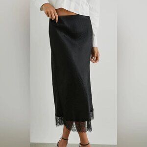 Rails brand, black Rylan silky & lace skirt w/ slit    NWT    size XS